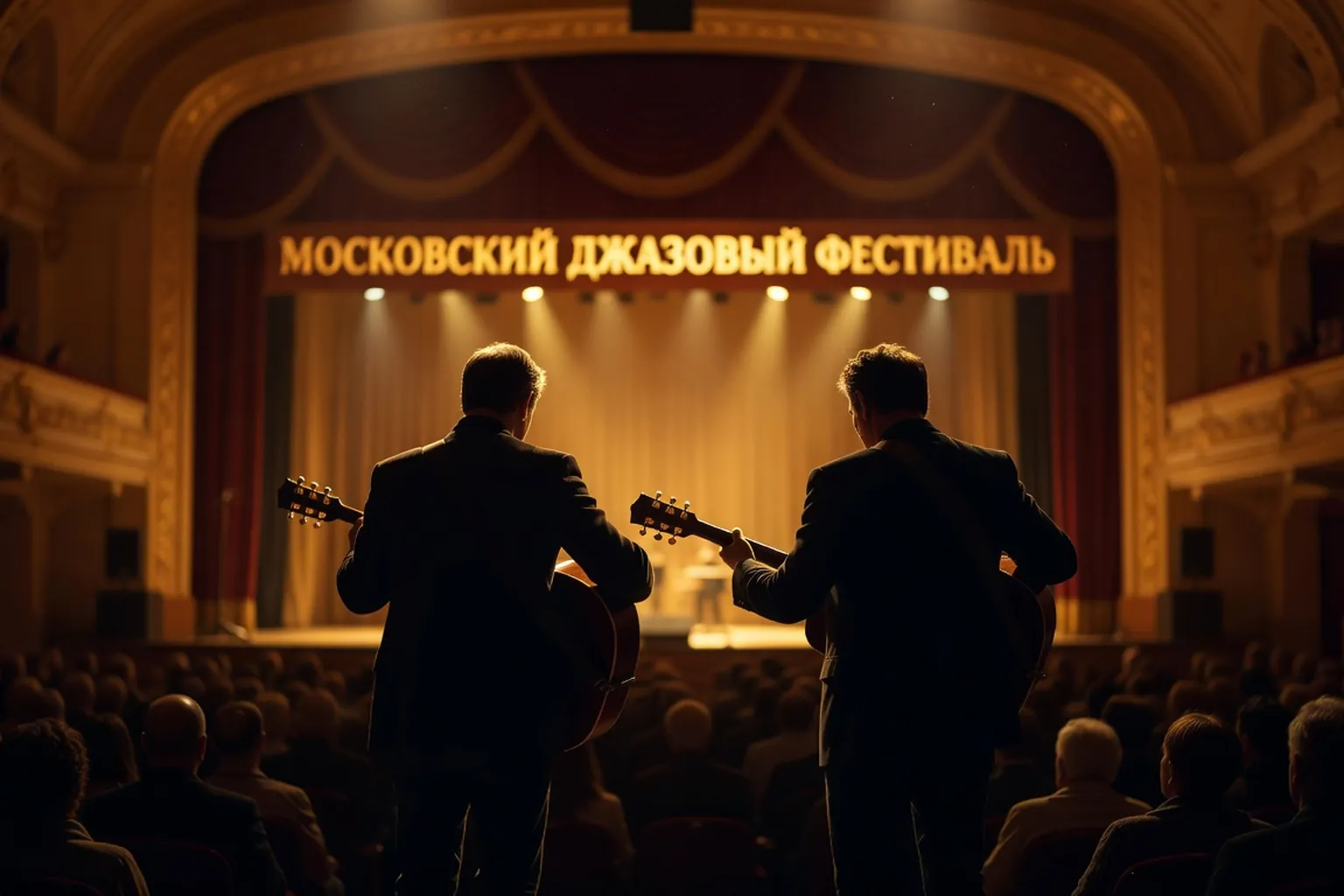 Московский джазовый фестиваль, концертная сцена с двумя гитаристами джаз-мануш