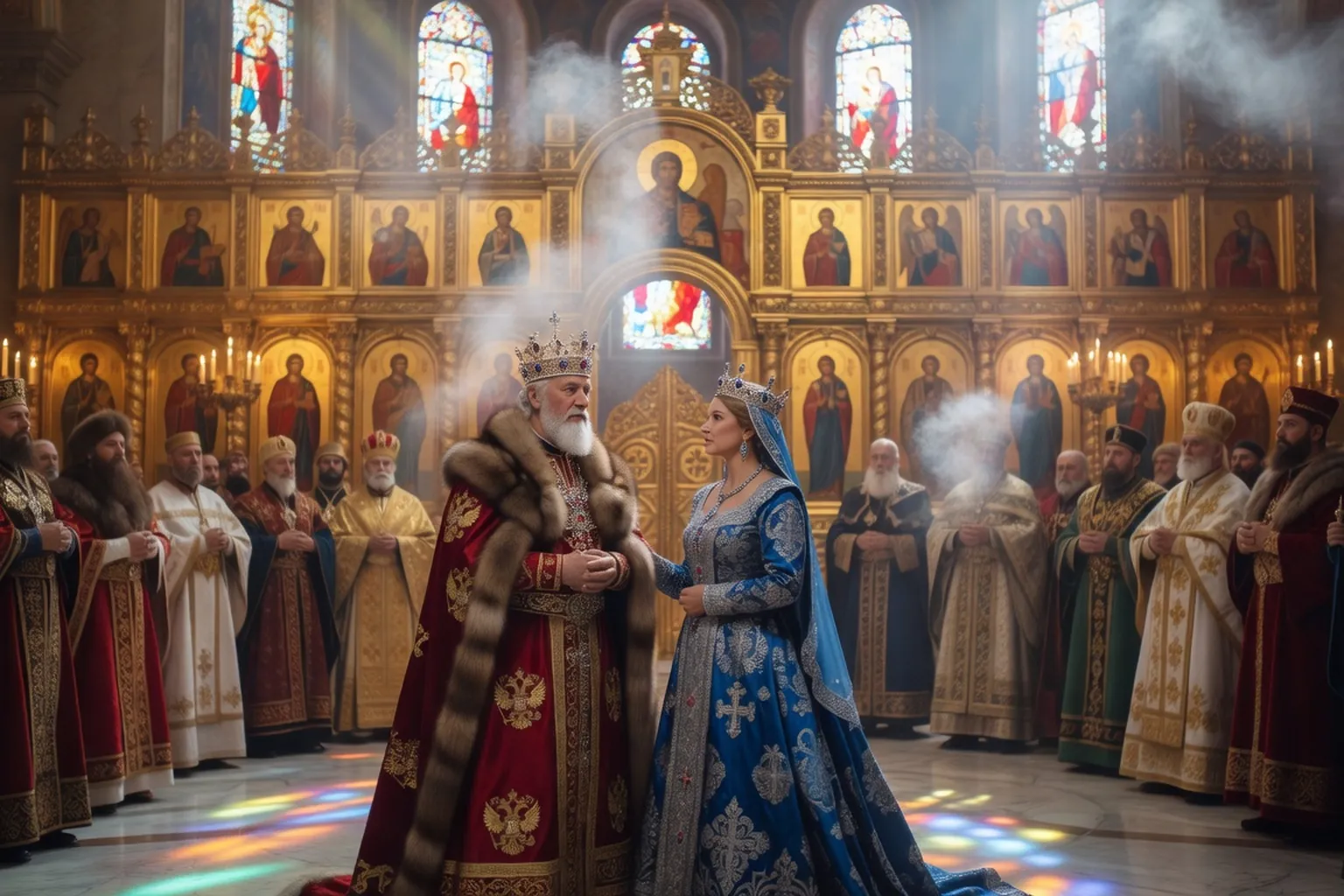 Scène du couronnement, inspirée des rituels impériaux russes