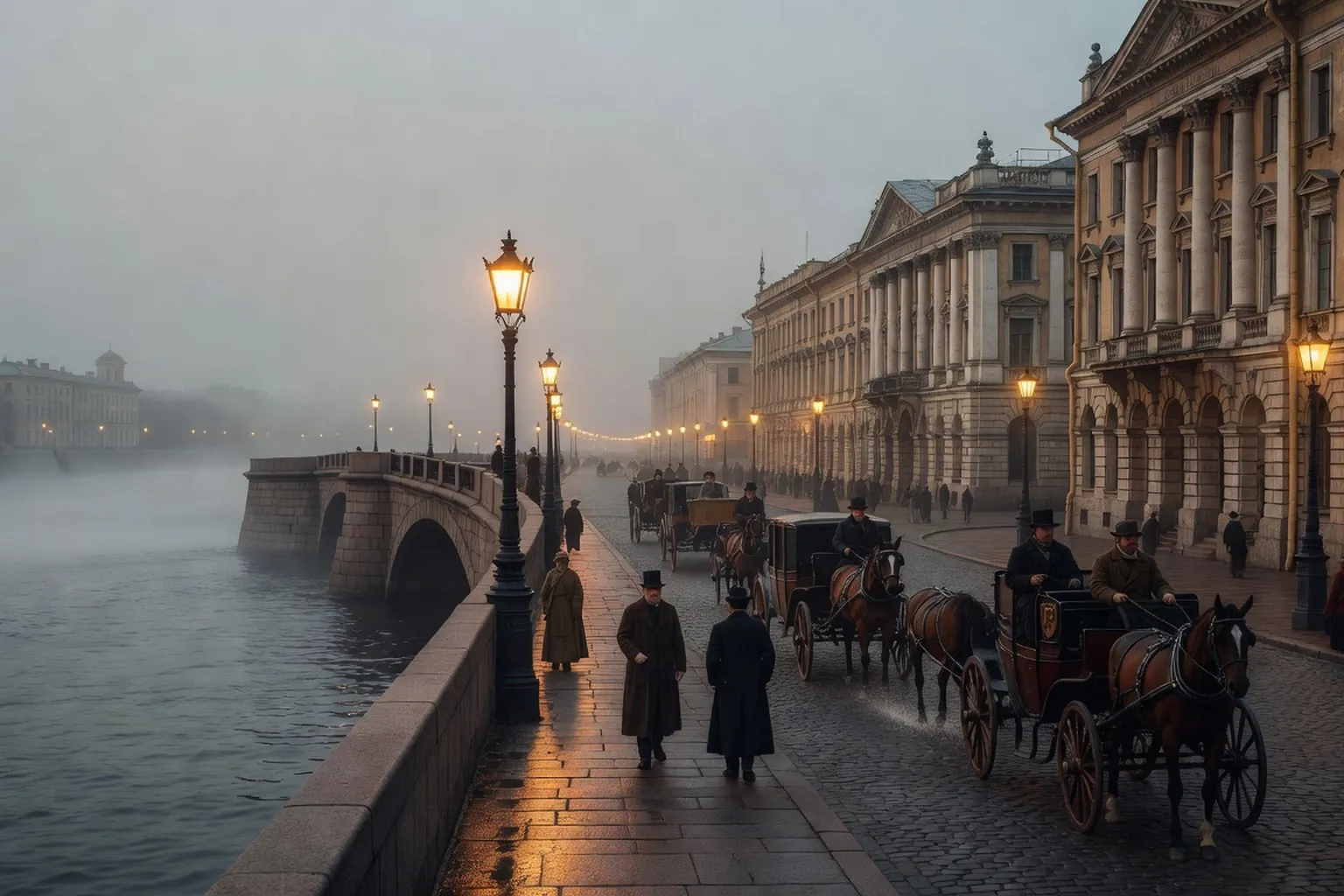 Saint-Pétersbourg à l'époque du Groupe des Cinq, quais de la Neva