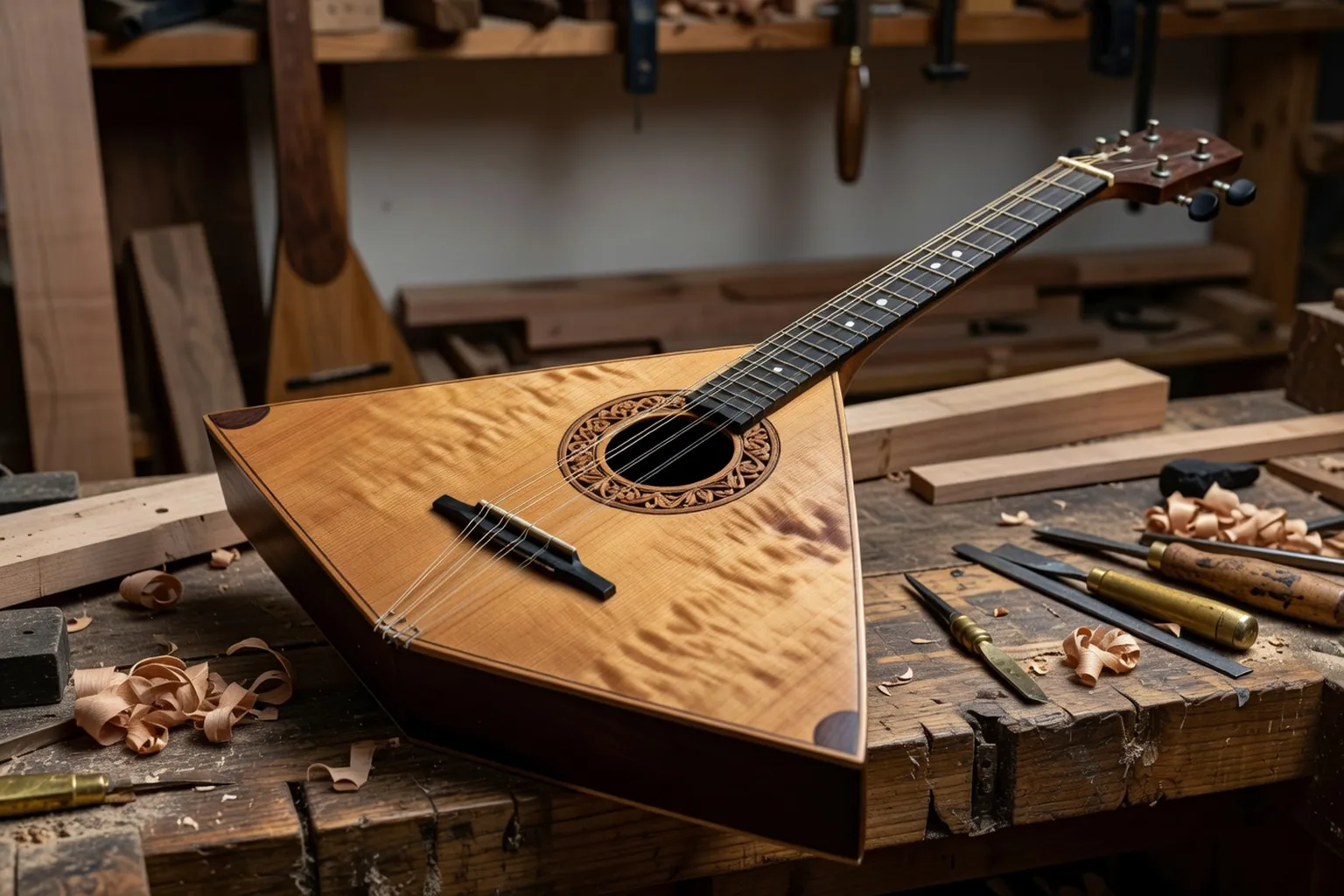 Balalaïka russe, détail luthier
