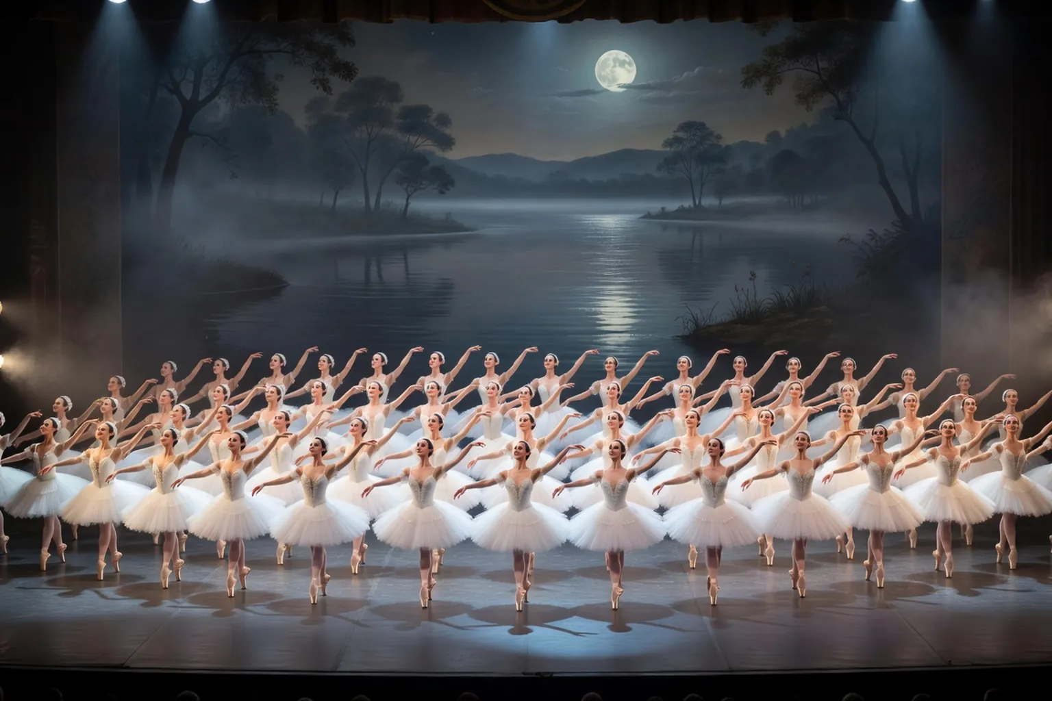 Corps de ballet du Lac des cygnes dans la scène du lac