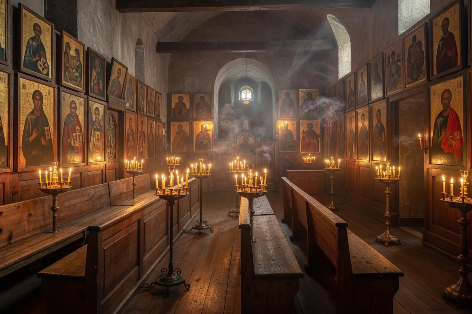 Intérieur d'un monastère orthodoxe russe, cadre du chant znamenny