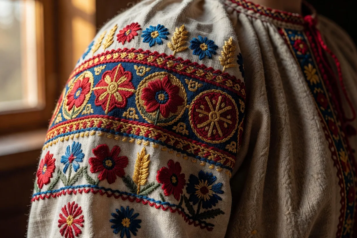 Details de broderie sur un costume traditionnel russe