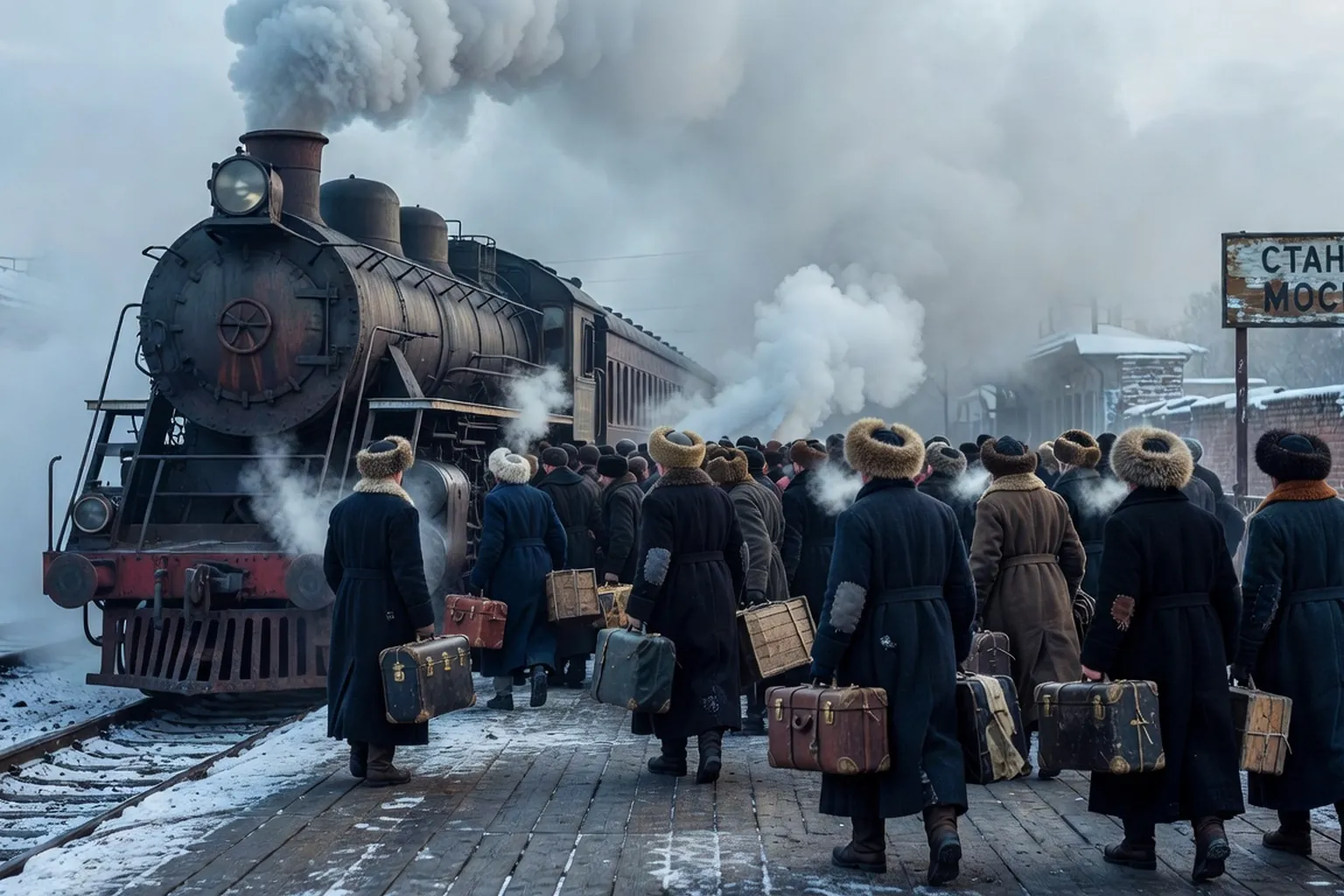 Départ en train depuis la Russie en décembre 1917